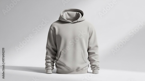 Minimalist Grey Hoodie Mockup on White Background.