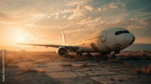 airplane at sunset