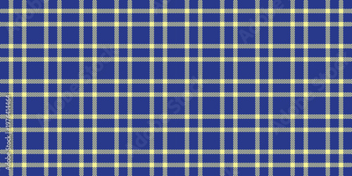 October seamless pattern tartan, girly textile check fabric. Chinese new year texture background plaid vector in blue and yellow colors.