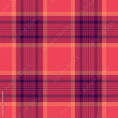 Floor check tartan textile, mother background texture seamless. 1940s fabric pattern plaid vector in red and pink colors.