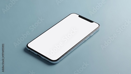 Modern Smartphone with Blank White Screen on a Clean Blue Background.