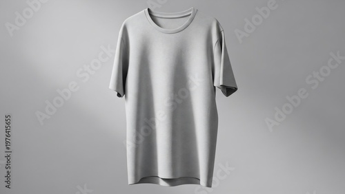 Plain White T-Shirt Mockup on a Minimalist Gray Background with Subtle Shadows.
