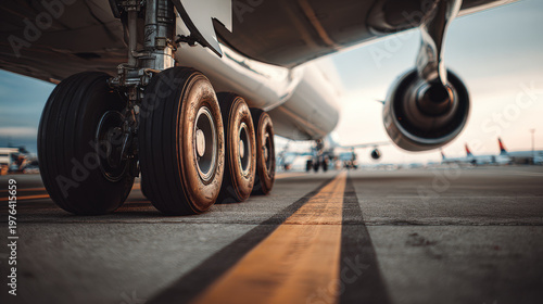 close up of a airplane wheel