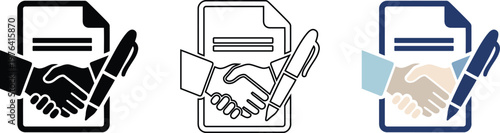 Signed business agreement symbol in multiple modern icon styles