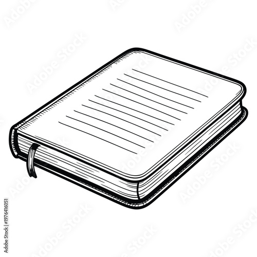 A detailed sketch of an open notebook with lined pages presented as a silhouette