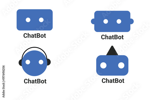 Bluechatboticonswithdifferentshapesandheadphonesforchatbotconcept isolated on transparent background