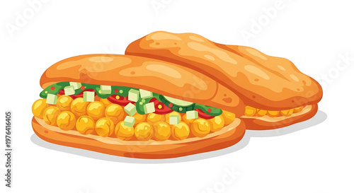 A colorful illustration of two sandwiches with various toppings on a white background