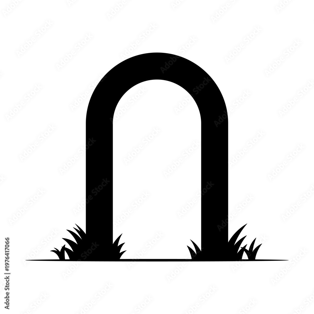 Fototapeta premium Arch on columns icon. Black silhouette. Vertical front view. Vector simple flat graphic illustration. Isolated object on white background.