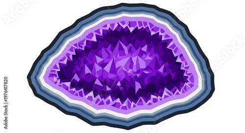 A vibrant purple gemstone illustration with a faceted surface and layered edges