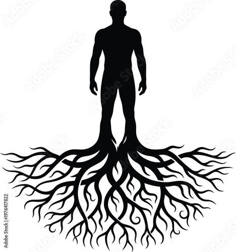 Human silhouette with tree roots