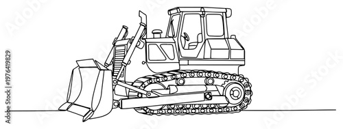 Heavy industrial bulldozer construction vehicle for earthmoving works in minimal single line style