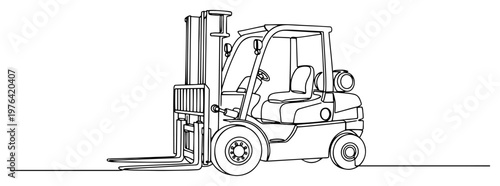 Continuous line drawing of a forklift truck for industrial warehouse logistics and transport