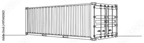 Continuous line drawing of a metal shipping container for global logistics and cargo transport