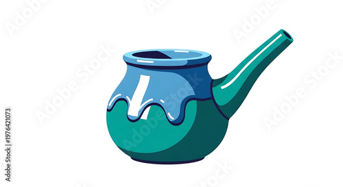 A vibrant teal colored kettle with a long spout and shiny surface