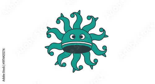 A cartoonish teal octopus with a smiling face and curled tentacles on a white background
