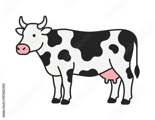 A cute cartoon cow illustration. This friendly, spotted dairy animal is perfect for farm, food, or children's designs. Simple, clean vector graphic for easy use.