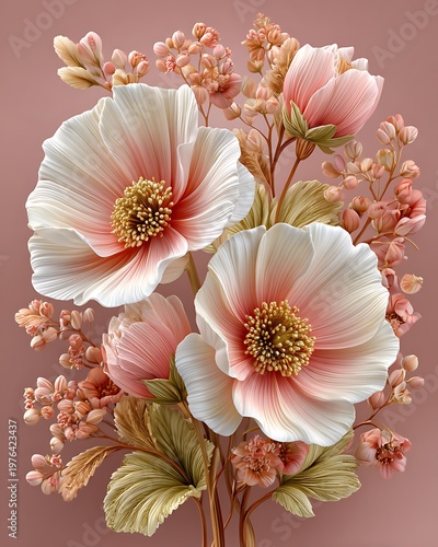 Elegant blush floral bouquet botanical art high resolution picture
