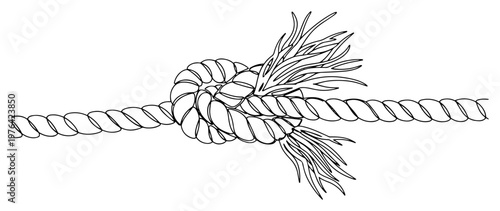 Continuous line illustration of a heavy nautical rope with a strong knot and frayed ends