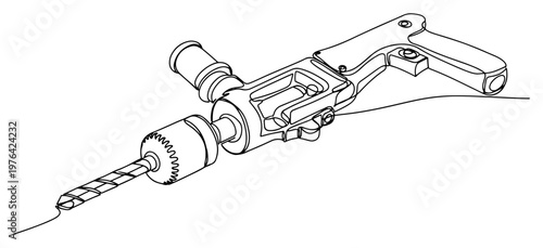 Professional power drill machine drawn in a minimalist one line art style