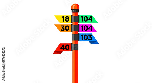 A colorful vector graphic of a directional signpost with multiple arrows pointing in different directions