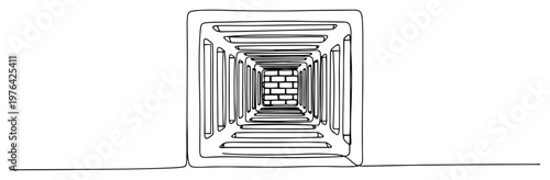 Continuous line art of a square ventilation shaft or drain opening looking down