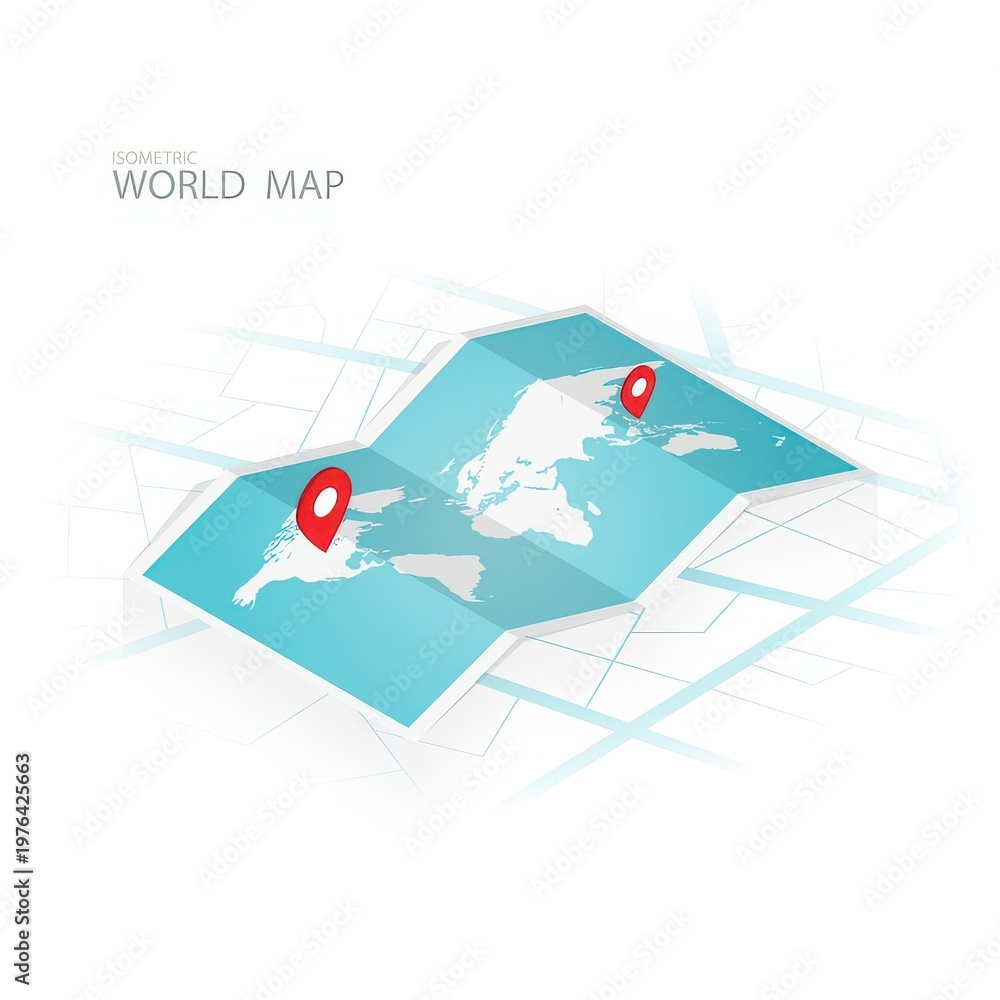 Fototapeta premium 3D world map with location markers on europe and north america 3D map travel destinations world geograph