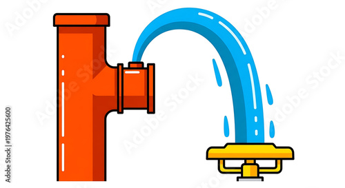 A vector graphic illustration of a pipe with water flowing into a yellow drain