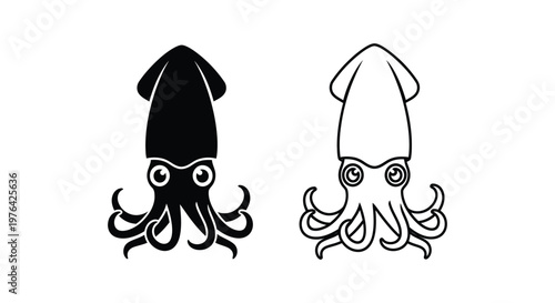 Cute Squid Silhouette Designs - Minimalist Art Print Vector