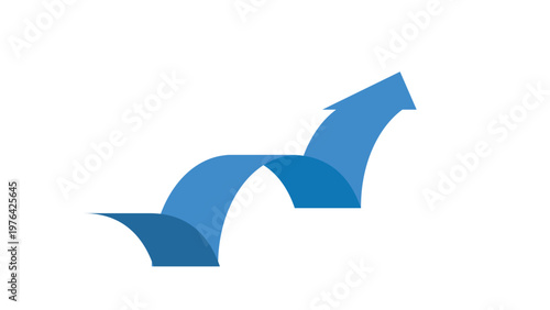 Business Infographic Curved Zigzag Arrow Chart Showing Q1 Q2 Q3 Q4 Progress Rising Toward 100 Percent Representing Profit Growth and Positive Business Development