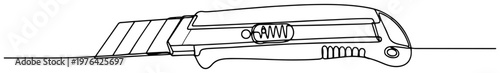 Continuous line drawing of a retractable utility knife or box cutter tool