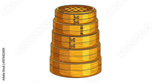 A vector graphic illustration of a stack of gold coins with a minimalist design