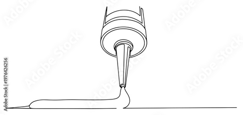 One line illustration of a nozzle applying a bead of sealant or adhesive glue