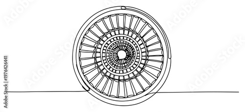 Abstract continuous line illustration of a circular geometric turbine or spiral structure