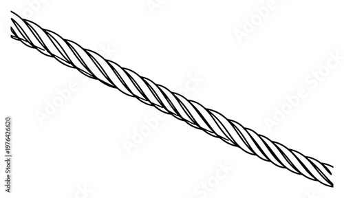 One line drawing of a thick steel wire rope cable in close up