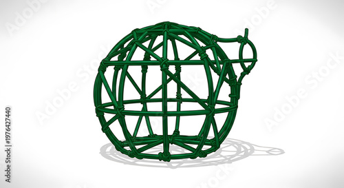 A green wireframe sphere with a protruding handle on a white background