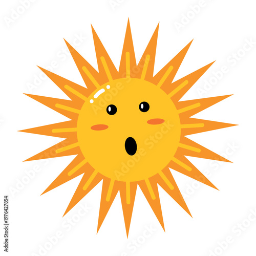 Surprised sun cartoon icon. Cute sun illustration with sharp rays and shocked expression