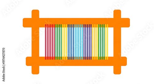 A colorful loom icon with vibrant threads on a white background