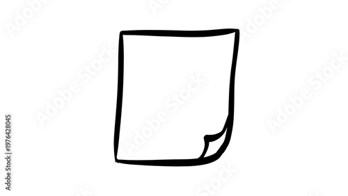 Hand-drawn illustration of a square note with curled corner, white paper doodle on transparent background, simple sketch of sticky note for graphic design.