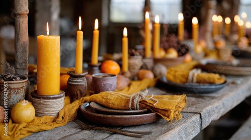Elegant handmade zero waste Christmas table setting featuring warm candles and natural decorations
