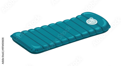 A teal-colored inflatable air mattress with a white valve on a plain white background