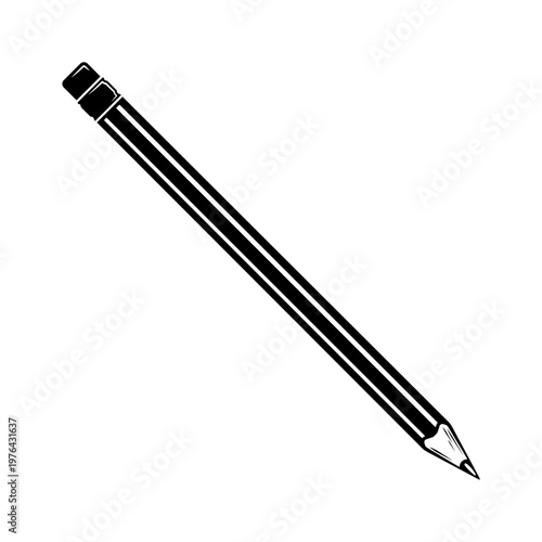 black and white pencil with eraser icon without background