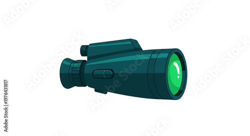 A vector graphic illustration of a modern night vision device with a green lens