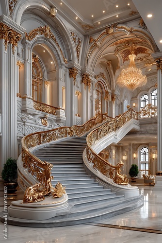 Elegant royal palace staircase baroque interior high resolution picture