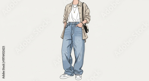 Casual street fashion outfit with denim jeans.