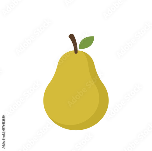 Fresh yellow pear fruit icon with green leaf isolated on white background