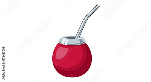 A vibrant red mate gourd with a sleek metal straw, perfect for traditional South American beverages