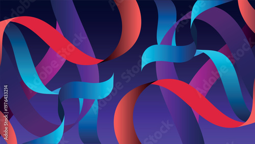 Abstract Aesthetic Banner with wavy ribbon shapes lines in purple and orange colors. Minimalistic banner or landing page background