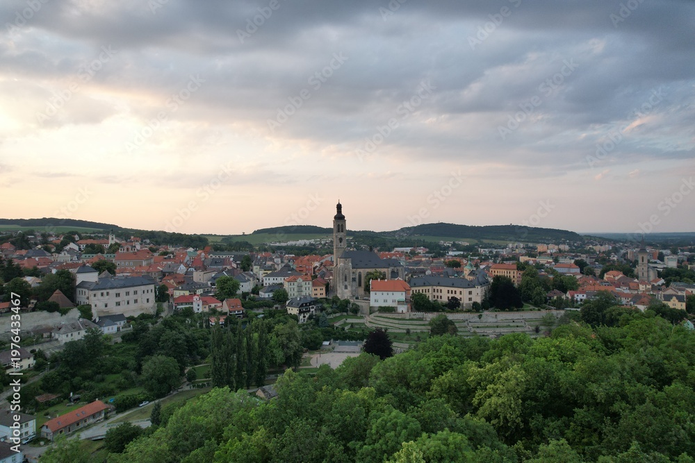 Fototapeta premium Kutna Hora aerial view of town with Saint Barbara's Church that is a UNESCO world heritage site,Czech Republic. Historic center of Kutna Hora,Bohemia Europe.