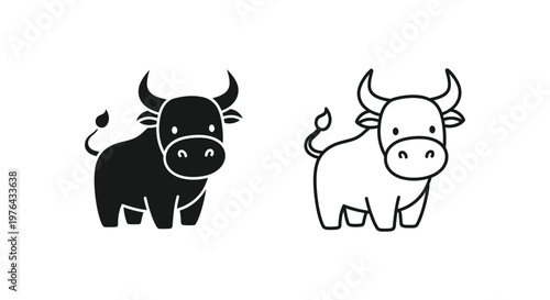 Cute Cartoon Bulls Vector Designs and Icons Vector