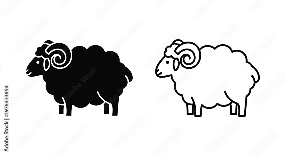 Obraz premium Ram Symbols Black White Ram Icon Designs Vector